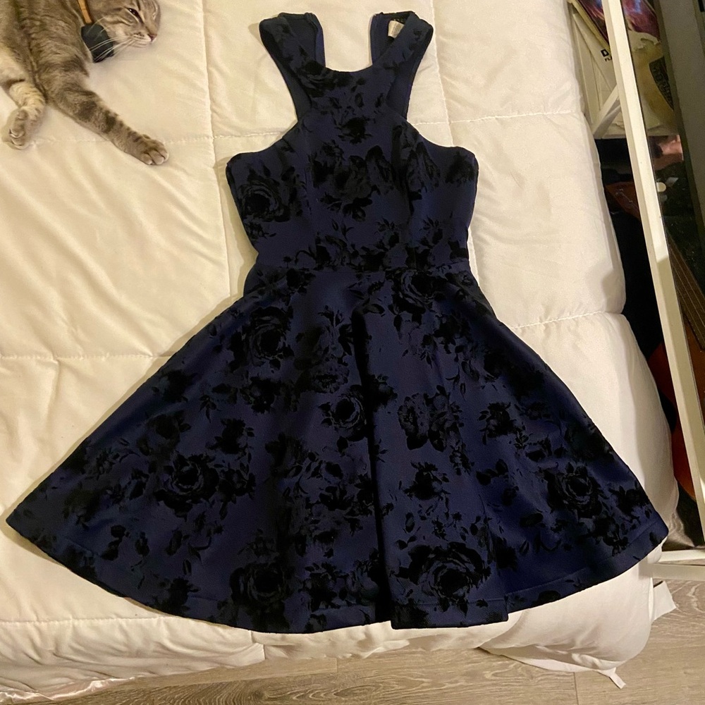 B Darlin Midnight Blue Textured Dress
